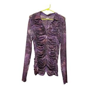 Women’s Anthropologie Pilcro Collared Mesh Long-sleeve button-up shirt, size L